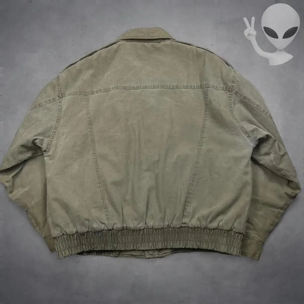 Vintage 90s Fox Chapel Sportswear Utility Bomber Jacket Mens XL Olive Sherpa - Picture 3 of 6